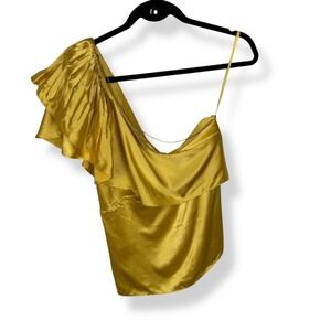 BCBG MAX AZRIA 100% Silk Top Womens Size Small One Shoulder Coquette Disco Glam